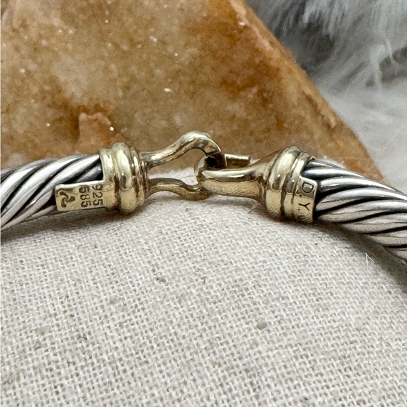 David Yurman 7mm Hook & Buckle Cable Cuff Bracelet .925 14K Gold Sz S - Picture 8 of 11